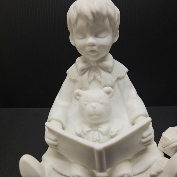 Goebel White Matte Porcelain Reading Boy and Teddy Bear Night Light - Picture 3 of 6